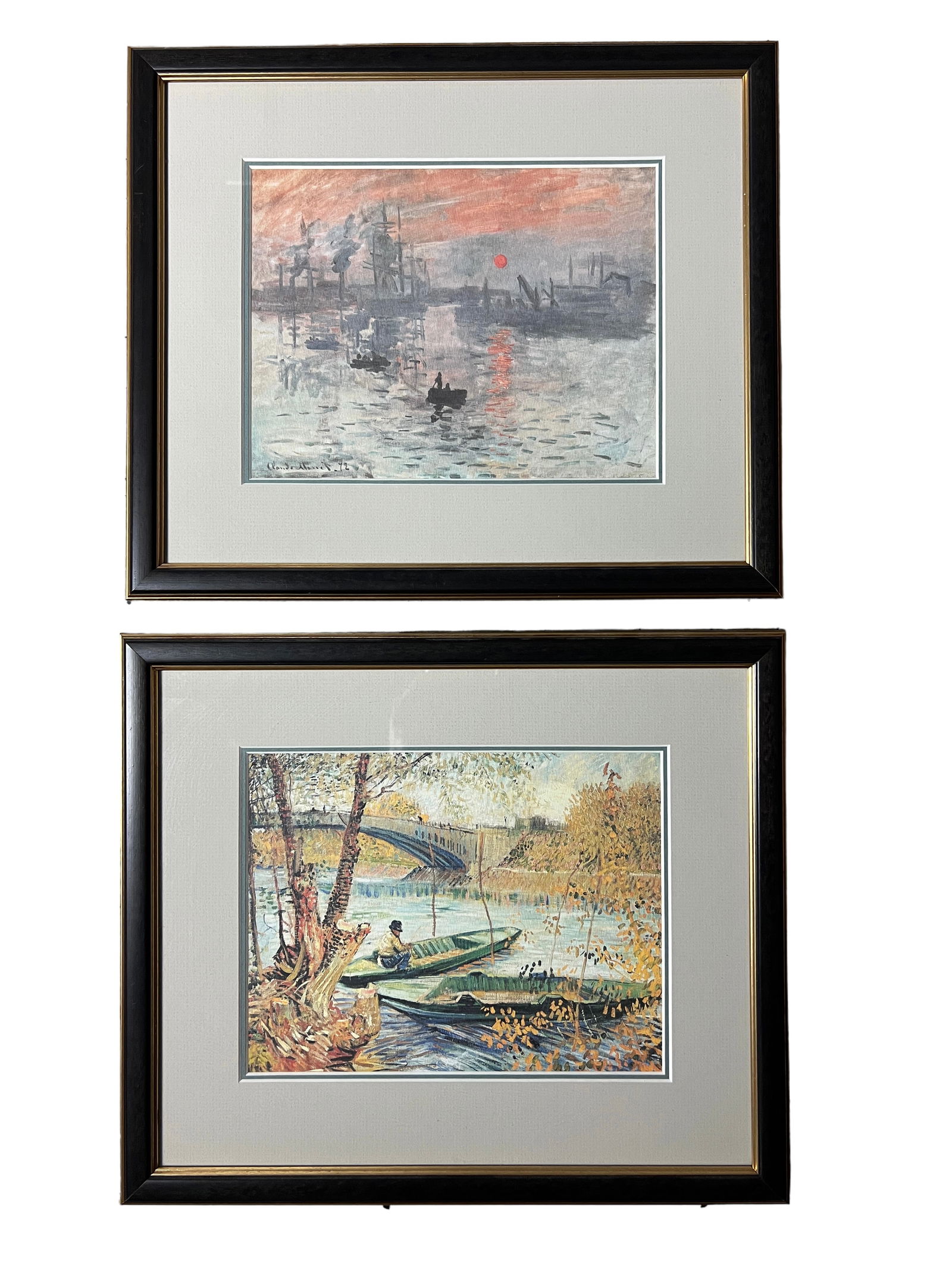 Two Framed Paintings, Fishing In Spring / Sunrise: Two Framed Paintings, Fishing In Spring / SunriseH : 13 3/4 in ( 34.92 cm ) W : 11 3/4 in ( 29.84 cm ) Each One