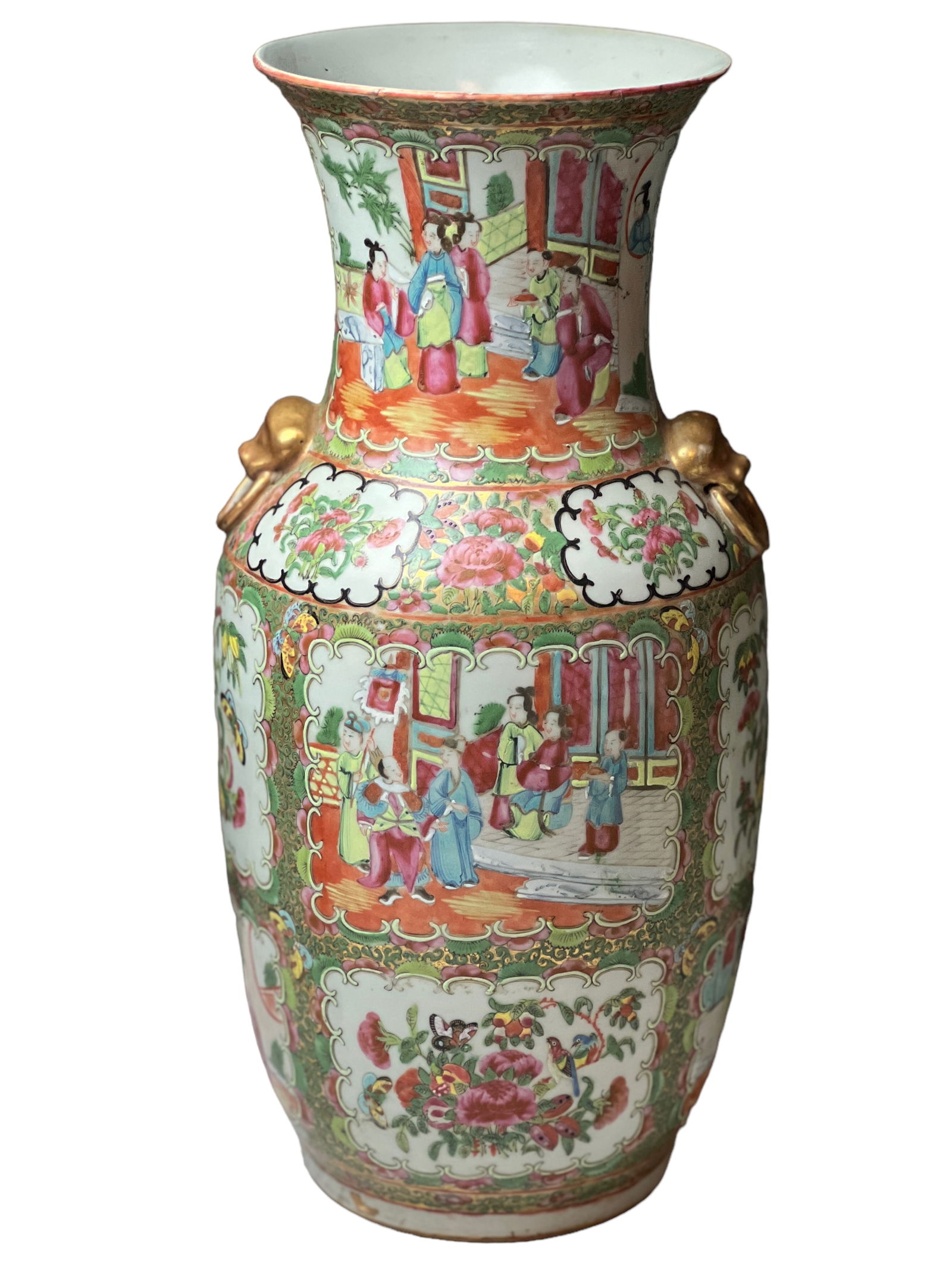 Chinese Cantonese Rose Medallion Porcelain Vase: Chinese Cantonese Rose Medallion Porcelain VaseH : 17 3/4 in ( 45.09 cm ) W ; 8 1/4 in (20.96 cm )