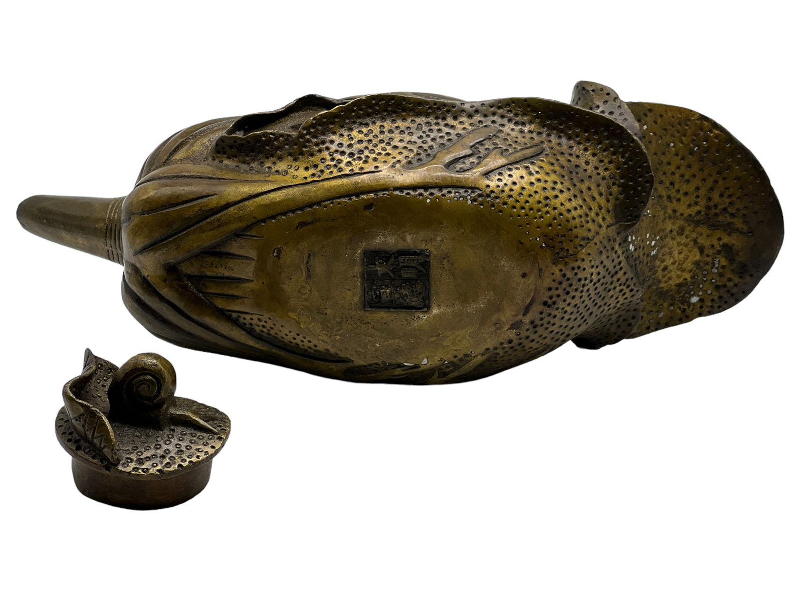 Chinese Bronze Copper Frog Tea Pot - 2