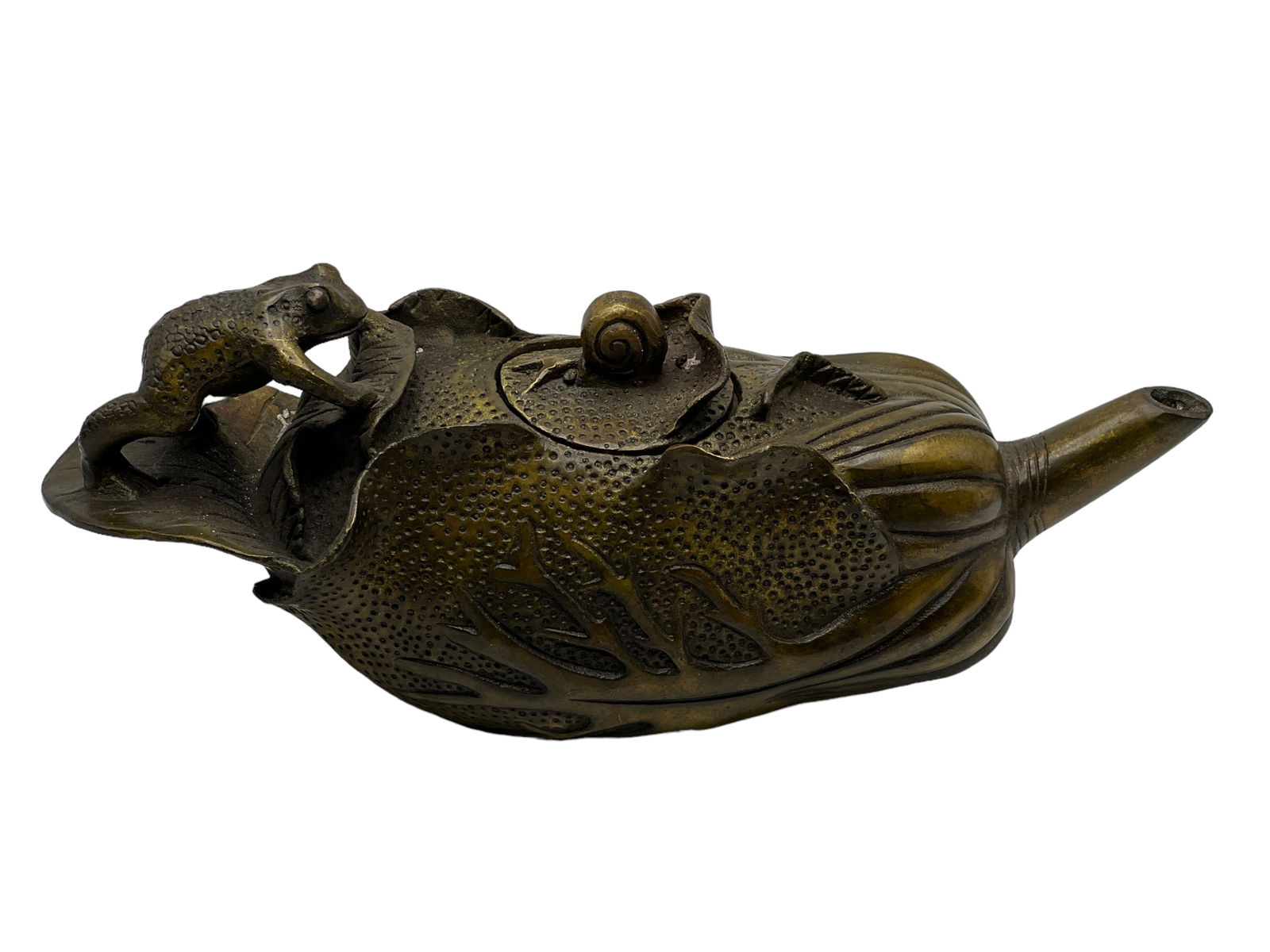 Chinese Bronze Copper Frog Tea Pot - 6