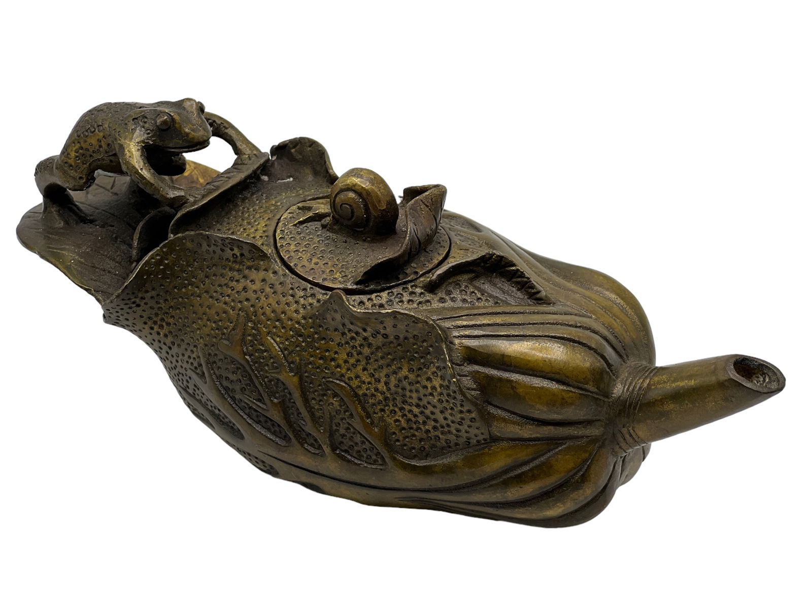 Chinese Bronze Copper Frog Tea Pot - 7