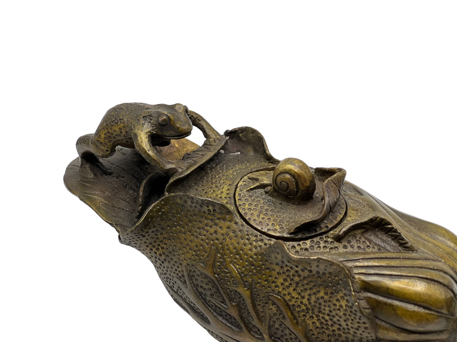 Chinese Bronze Copper Frog Tea Pot - 8