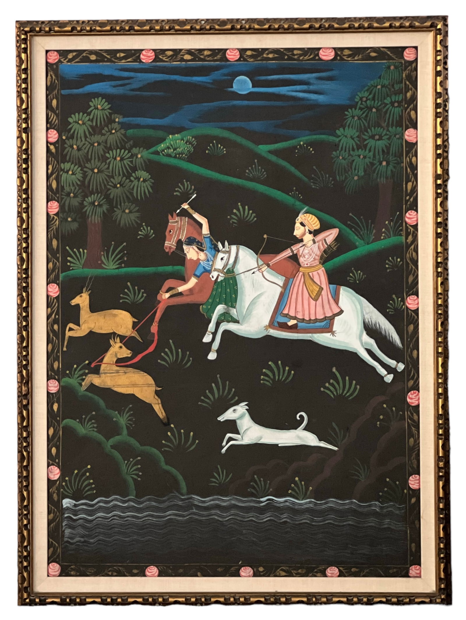 Peschuwa Oil on Fabric 24K Gold Wash 1850-1920: Peschuwa Oil on Fabric 24K Gold Wash 1850-1920H : 53 in ( 134.62 cm ) W : 38 3/4 in (98.43 cm)