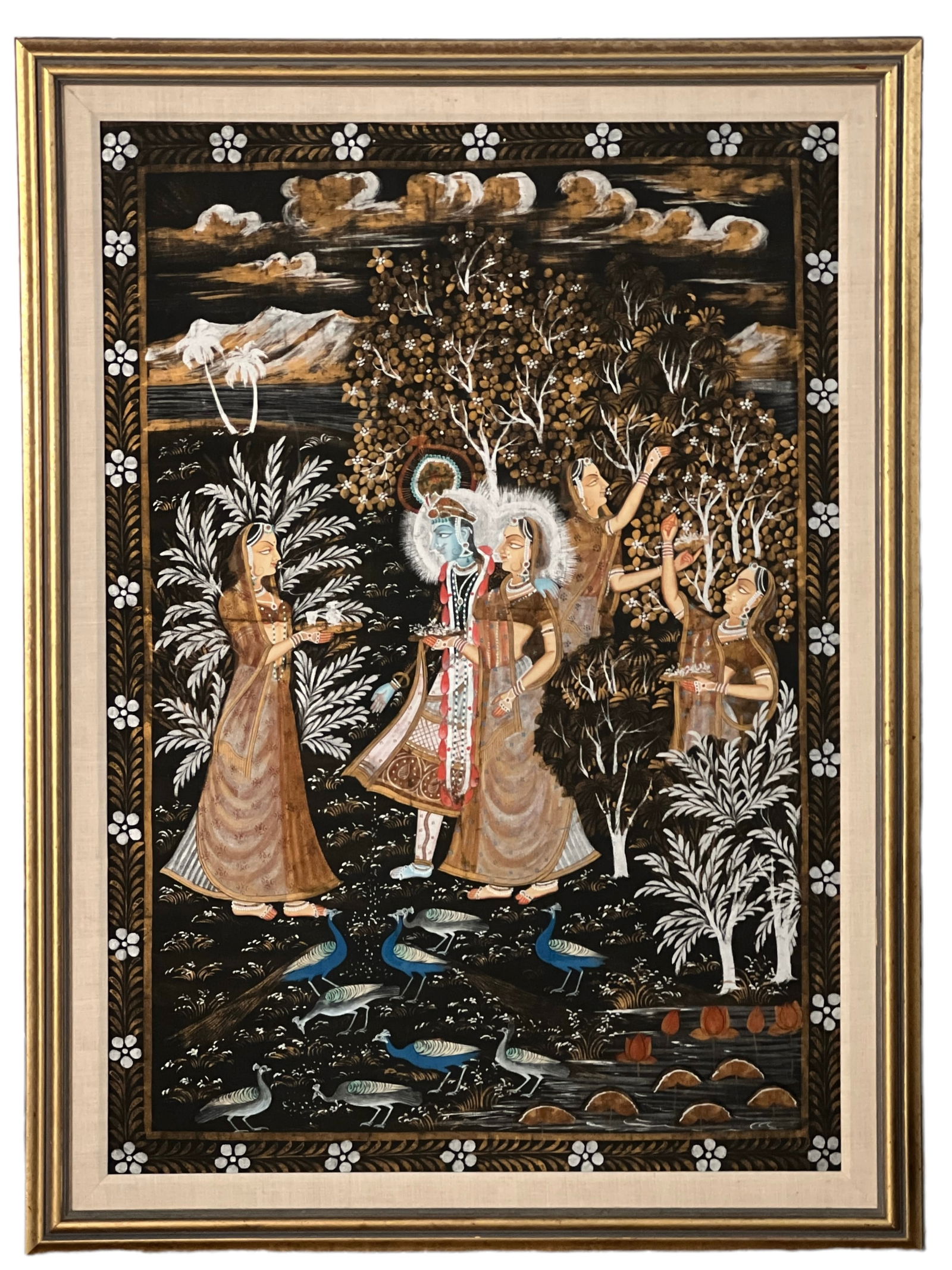 Peschuwa Oil on Fabric 24K Gold Wash 1850-1920: Peschuwa Oil on Fabric 24K Gold Wash 1850-1920H : 53 in ( 134.62 cm ) W : 38 3/4 in (98.43 cm)