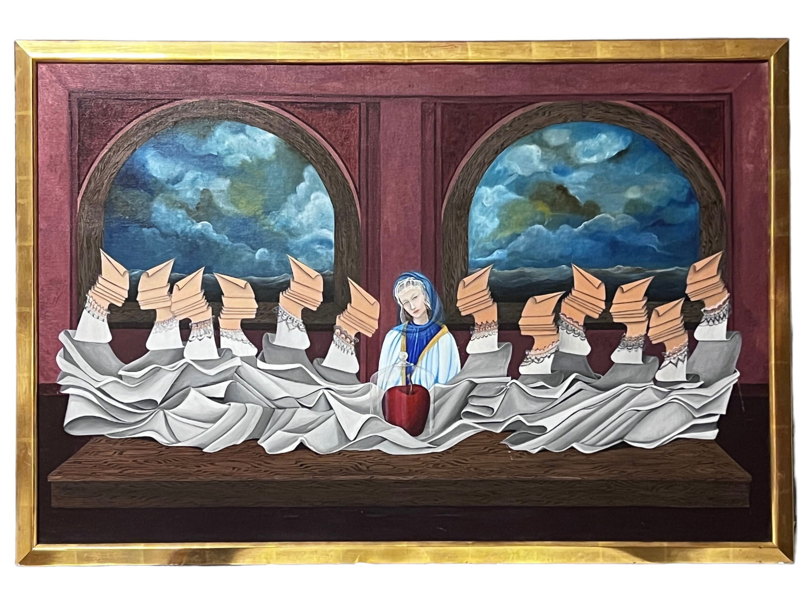 Unsigned Oil Painting "The Last Supper": Unsigned Oil Painting "The Last Supper"H : 25 1/2 in ( 64.14 cm ) W : 37 3/4 in ( 95.89 cm