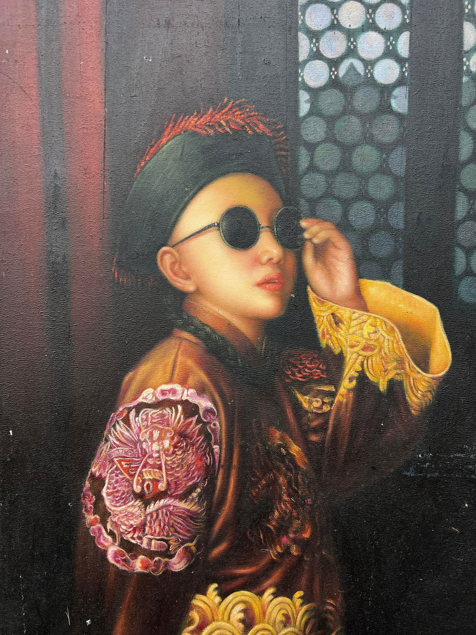 Chinese Oil Painting, The Pampered Prince, Signed: Chinese Oil Painting, The Pampered Prince, SignedH : 37 in ( 93098 cm ) W : 24 1/2 in ( 62.23 cm ) Provenance: Contemporary Masters Gallery In Island in Maui County, Hawaii.