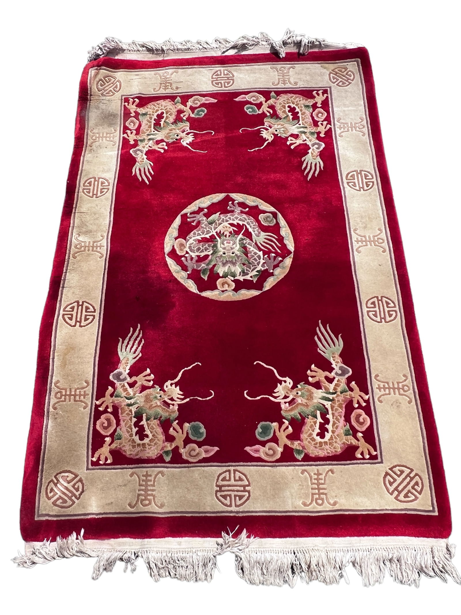 Handmade Red Rug Dragon: Handmade Red Rug DragonL: 75 1/2 inches (192cm) W: 48 inches (122 cm)
