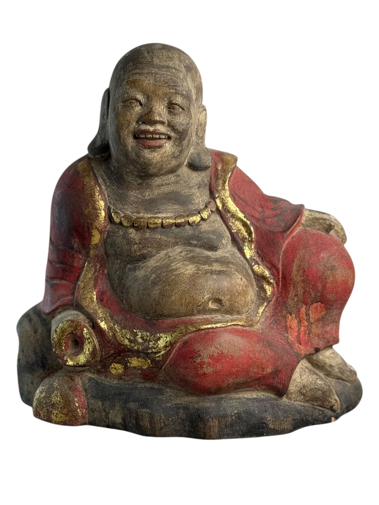 A Carved Wood Painted Figure Of Buddha (1 of 4)