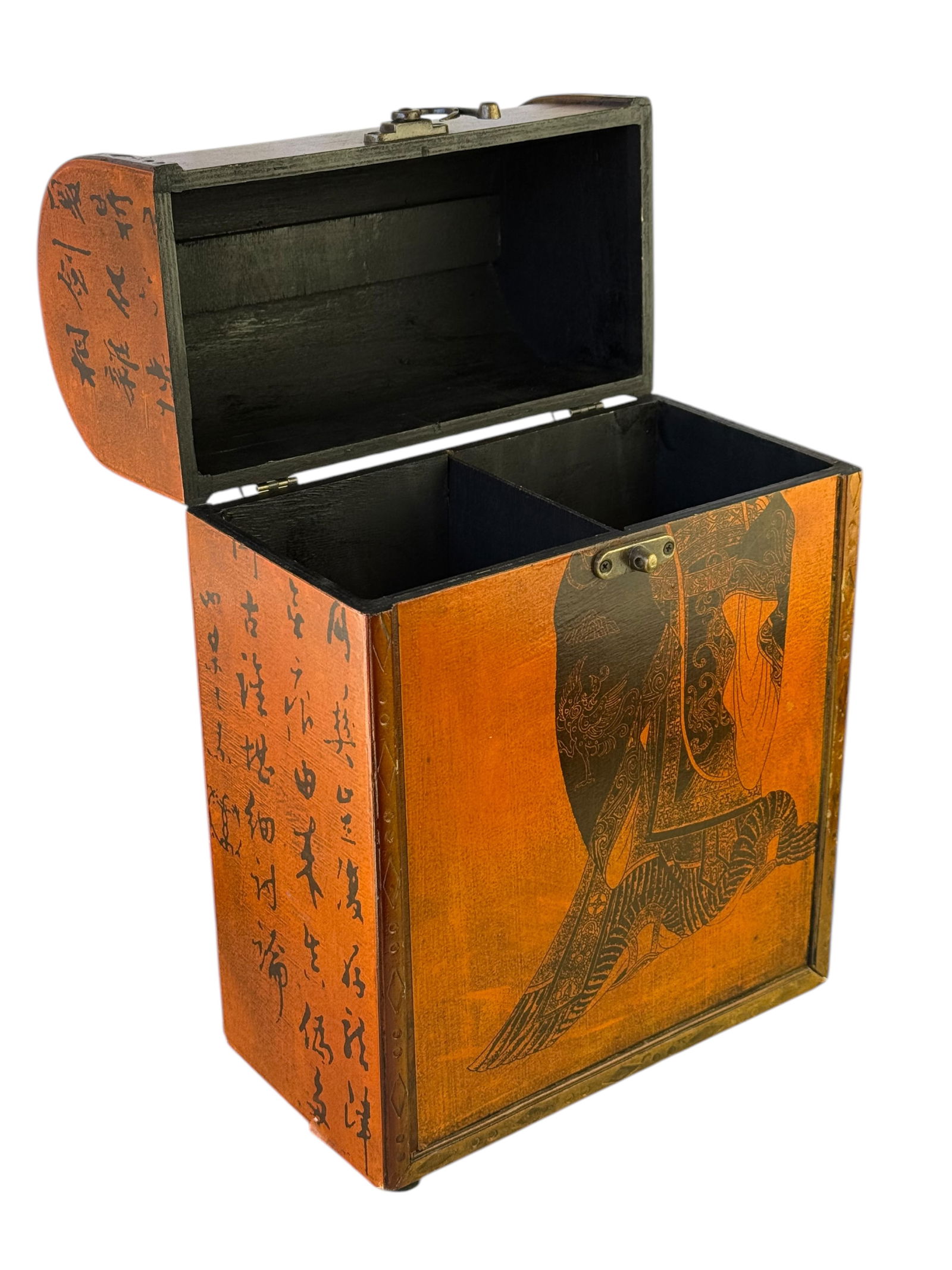 Chinese Wine Box Double Bottle Chest Carrier: Chinese Wine Box Double Bottle Chest CarrierVintage Chinese Wine Box Double Bottle Chest Carrier H : 14 in ( 35.56 cm ) W : 9 1/4 in ( 23.5 cm ) L : 5 in ( 12.7 cm )