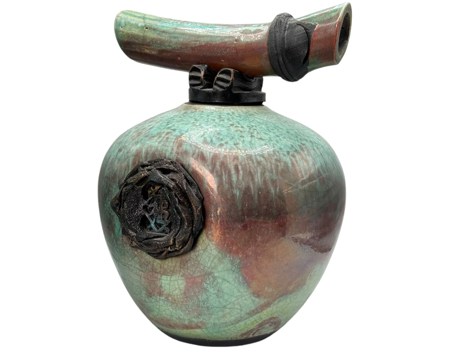 A Pottery Jar with Lid: A Pottery Jar with LidH : 8 in ( 20.32 cm ) W : 8 3/4 in ( 22.23 cm )