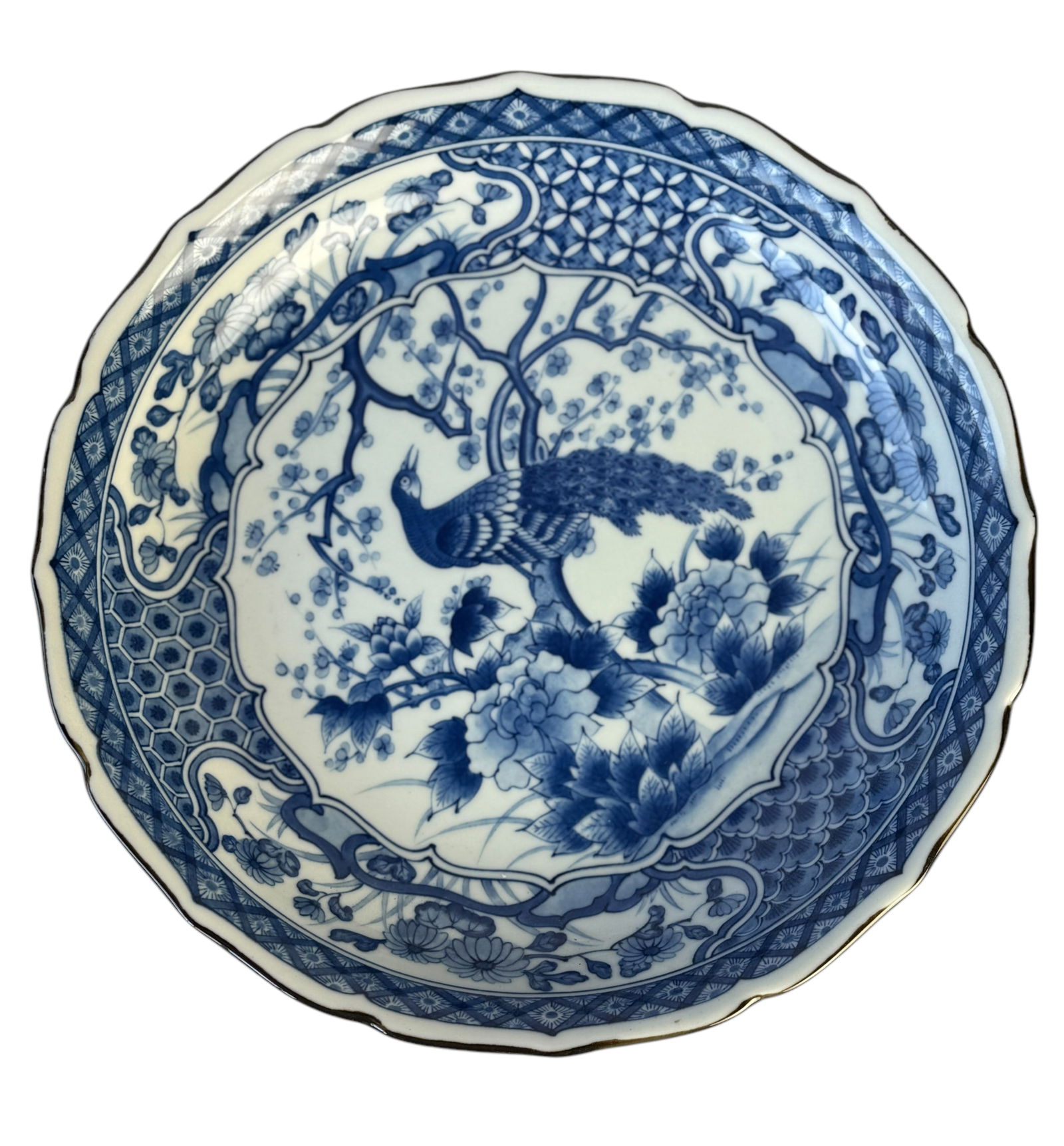A Blue and White Bird Dish, Marks: A Blue and White Bird Dish, MarksD : 12 1/3 in ( 31.32 cm ) H : 2 1/4 in ( 5.72 cm )