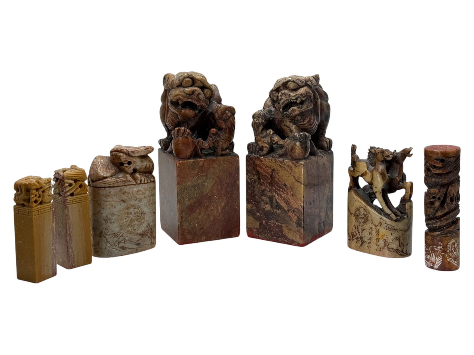 Group Of 7 Stone Seals, Lions, Horse (1 of 8)