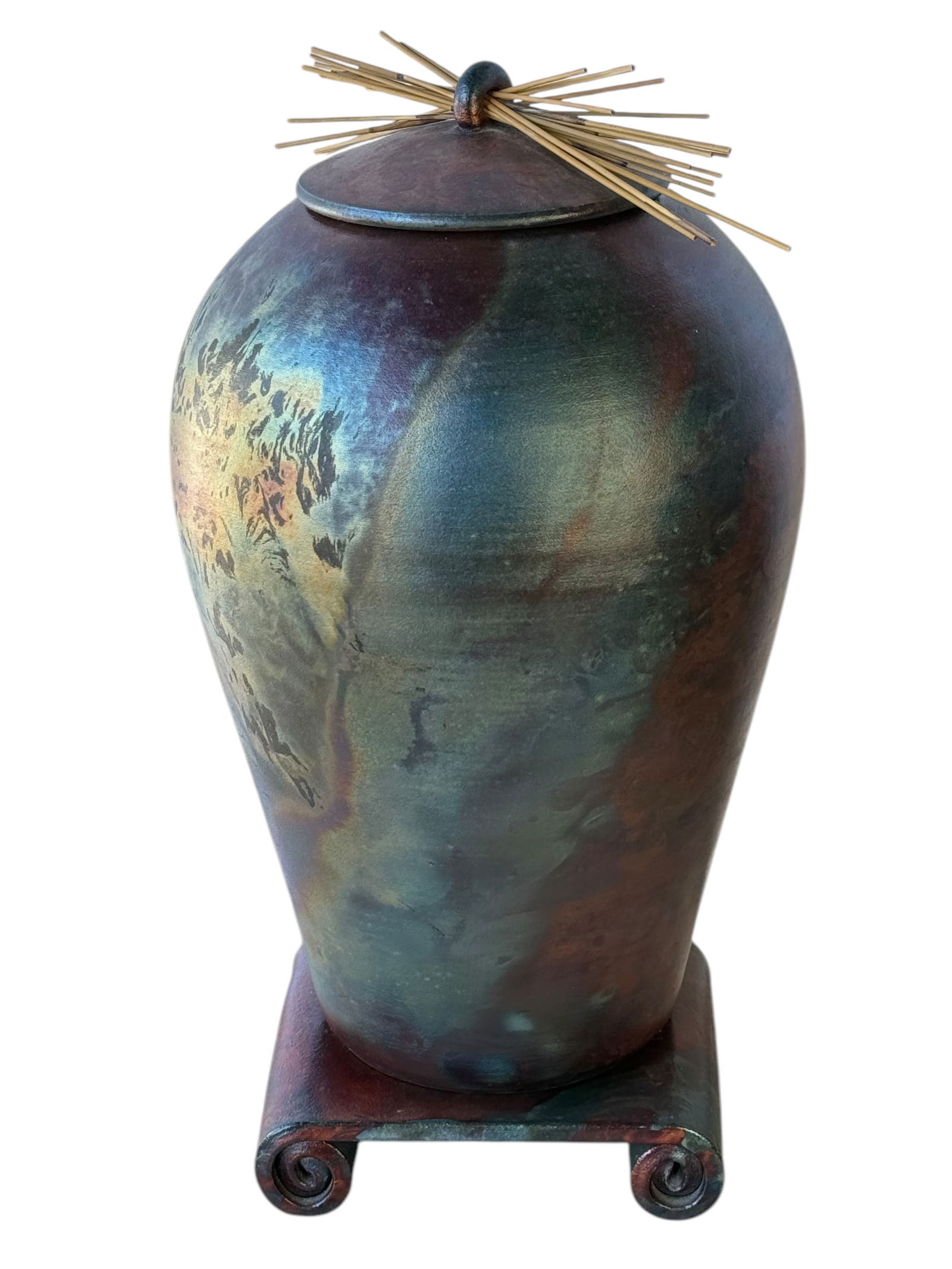 A Copper Metal Vase with Lid and Stand (1 of 5)