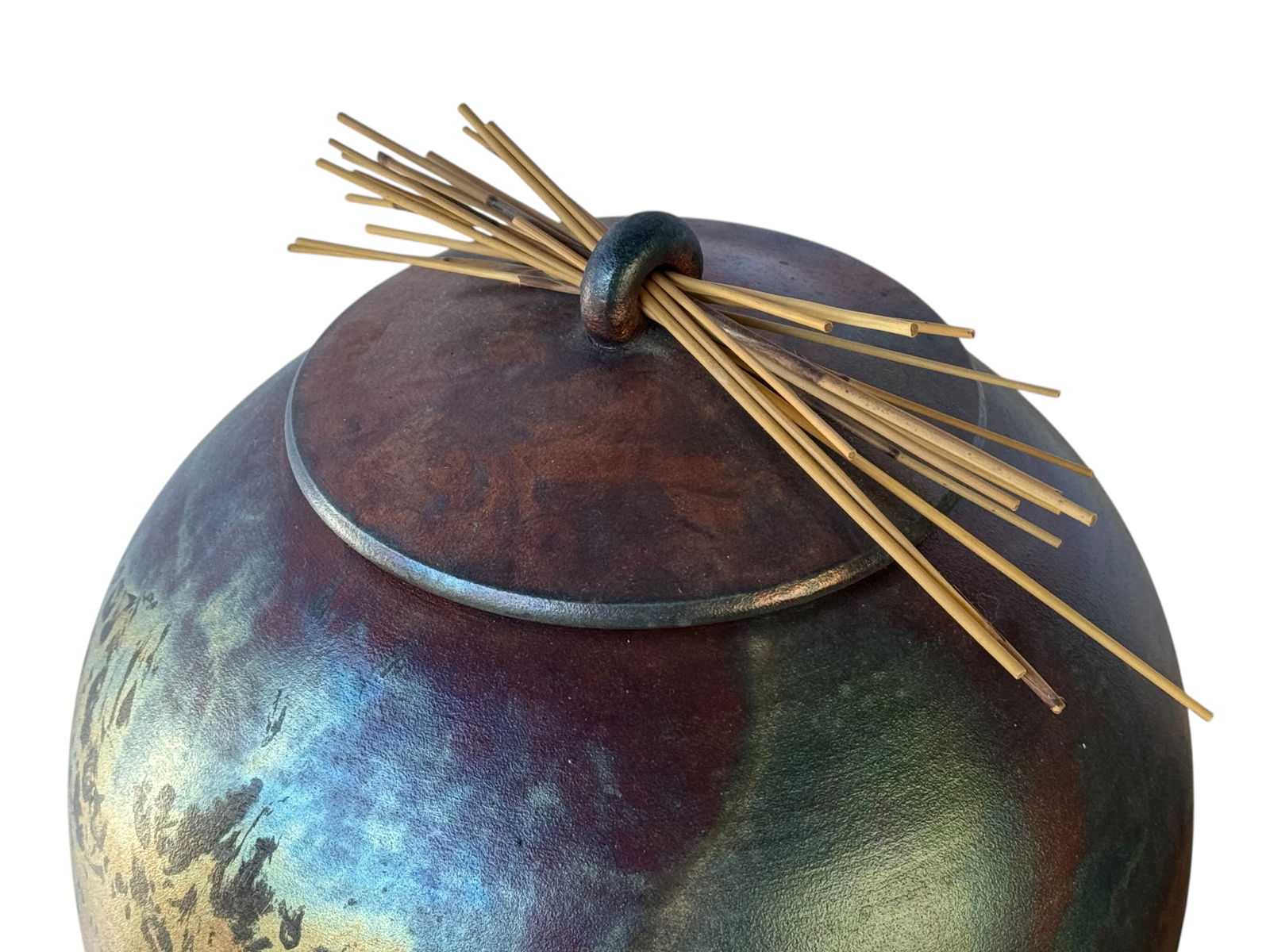 A Copper Metal Vase with Lid and Stand - 2