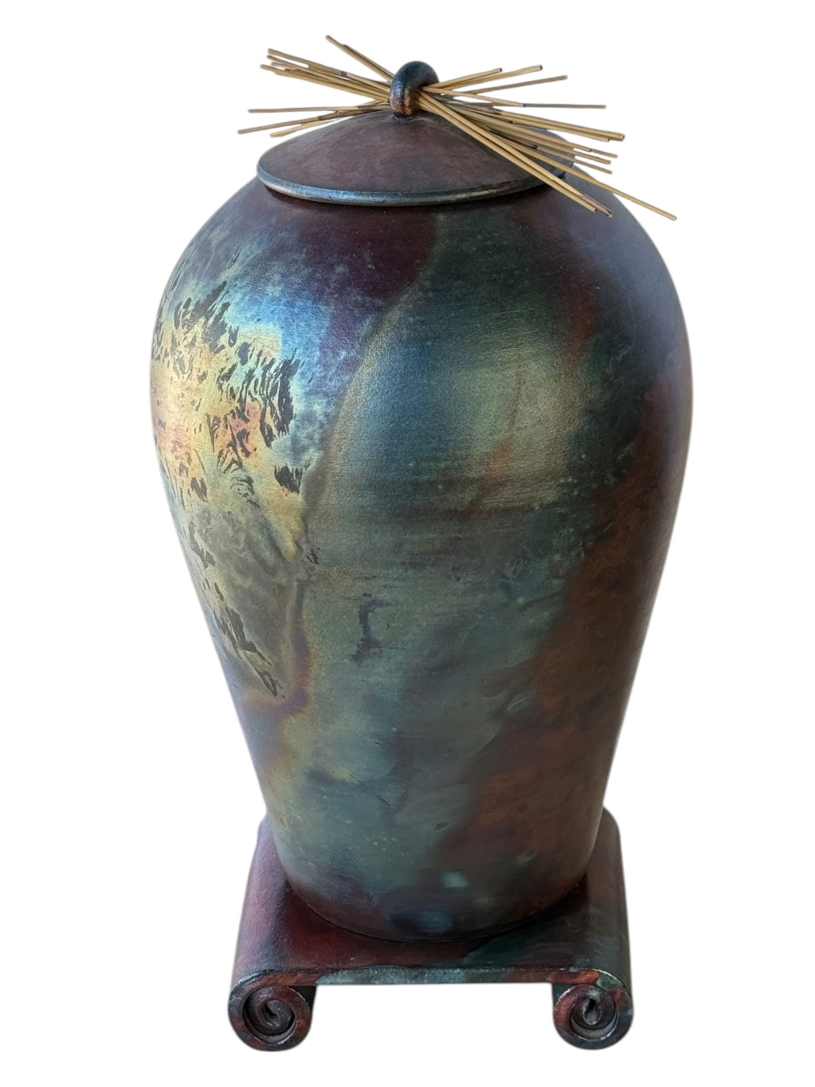 A Copper Metal Vase with Lid and Stand - 4