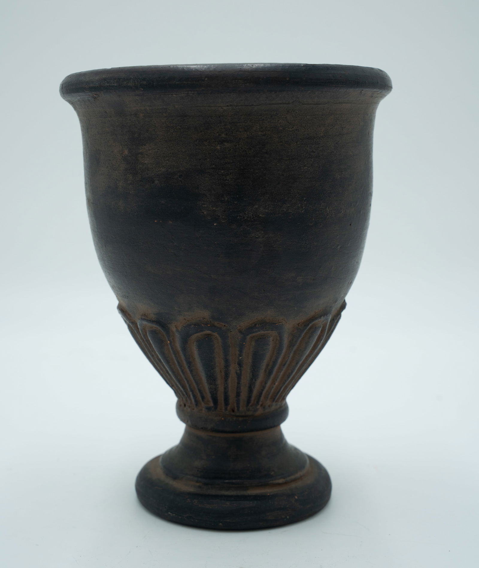 Black Terracotta Goblet with Fluted Design - 2