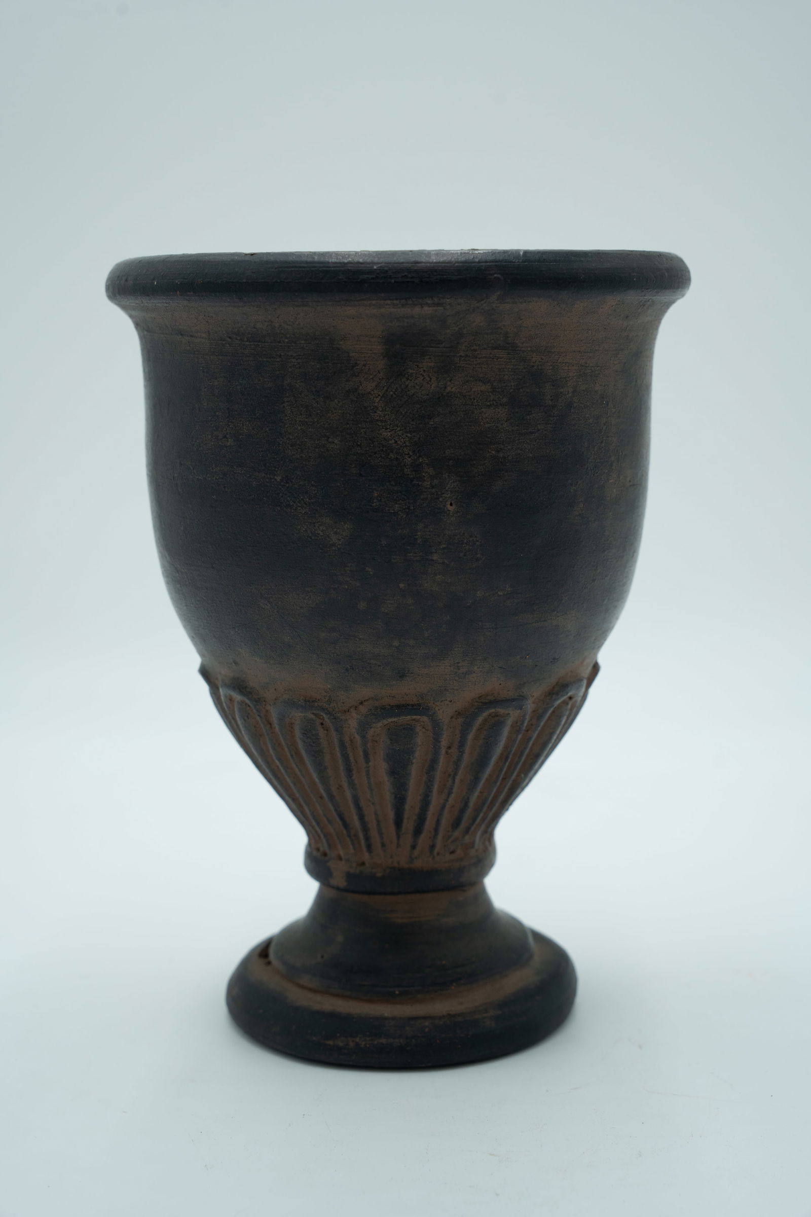 Black Terracotta Goblet with Fluted Design - 7