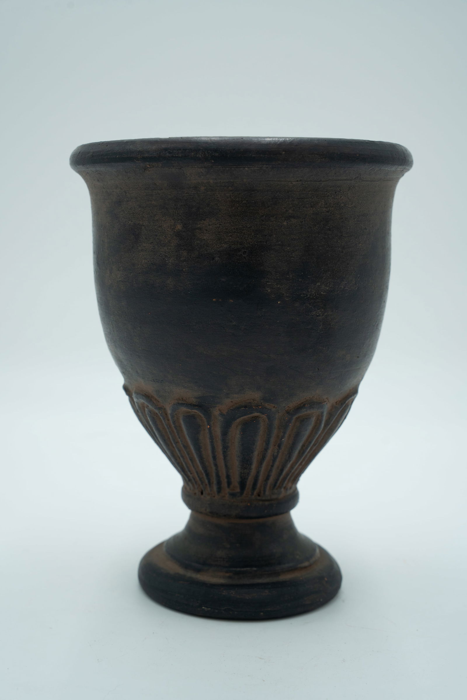 Black Terracotta Goblet with Fluted Design - 8
