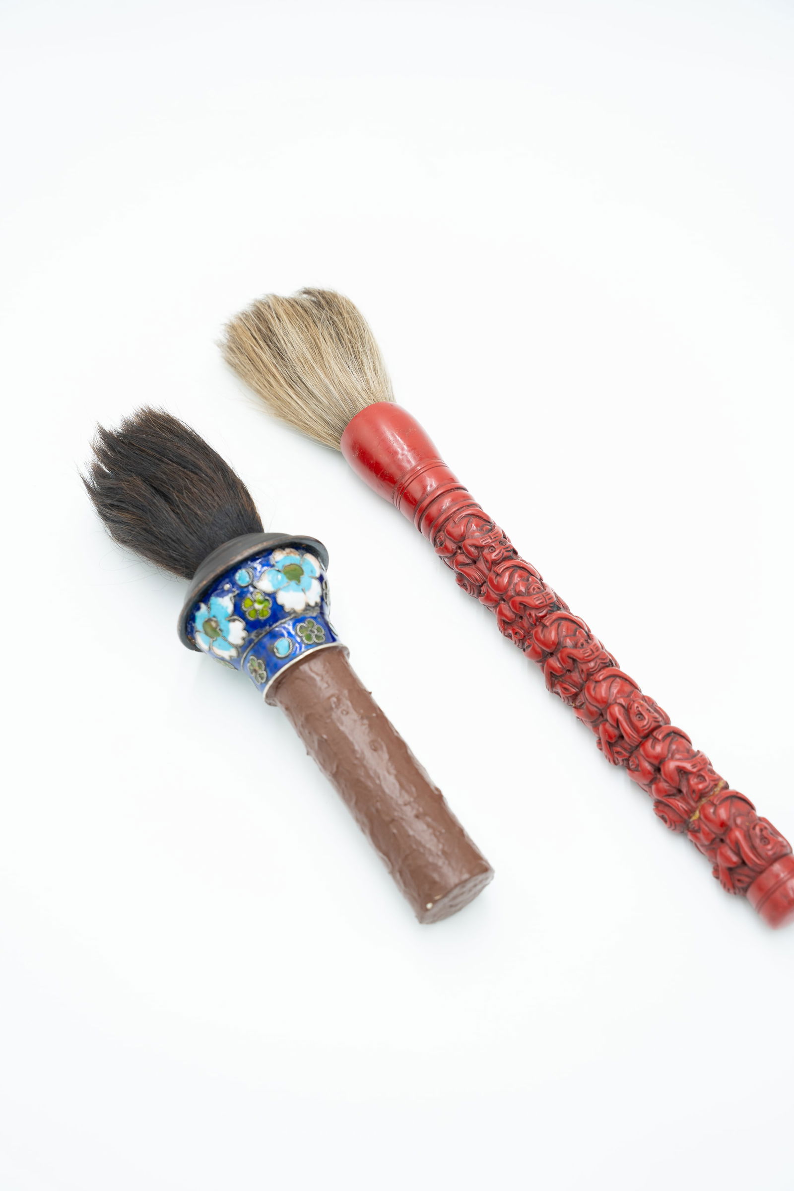 Two Chinese Lacquer and Cloisonne Brush Pen: Two Chinese Lacquer and Cloisonne Brush PenThe largest: L: 15 3/4 inches