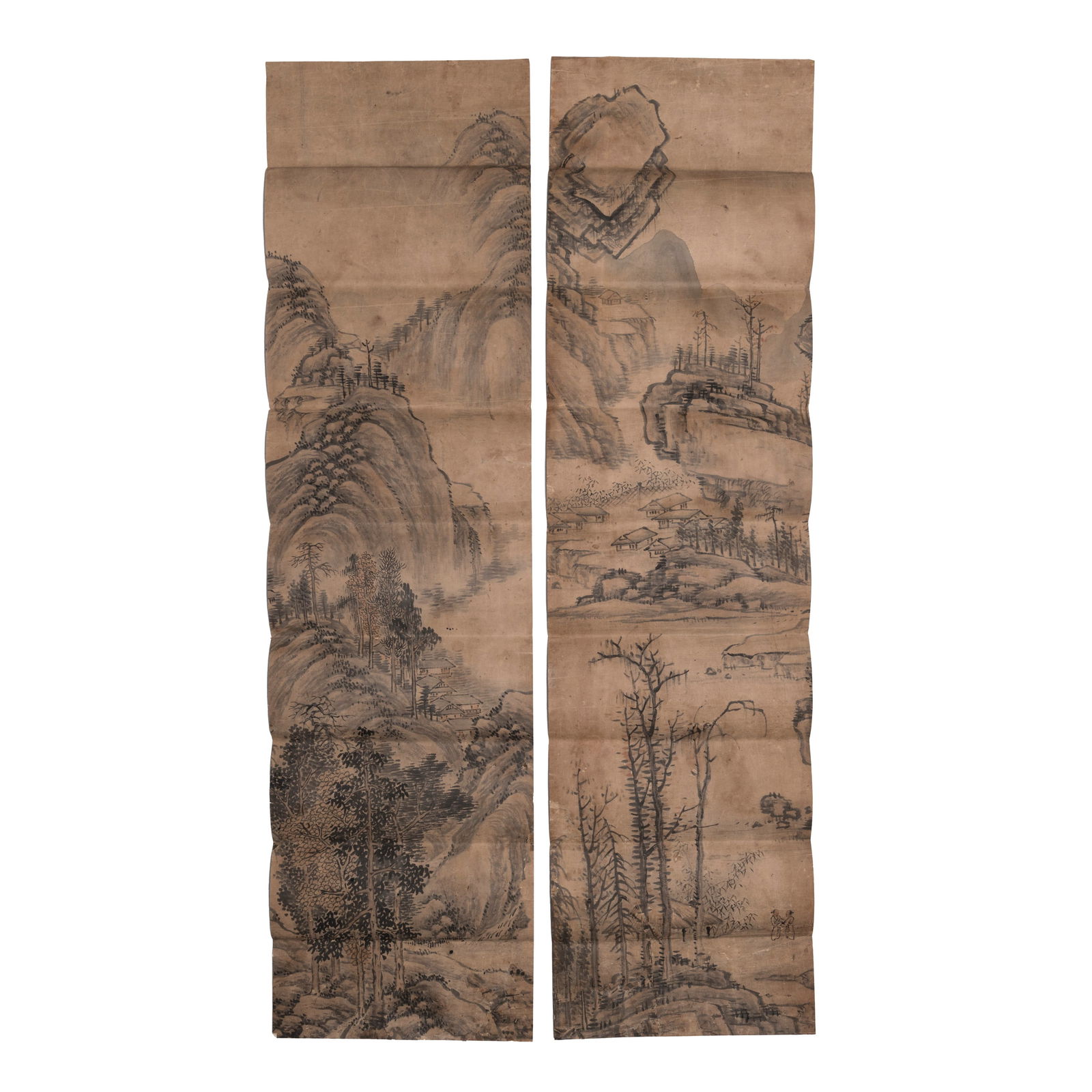 Pair of Chinese Landscape Ink Paintings on Paper, (1 of 7)