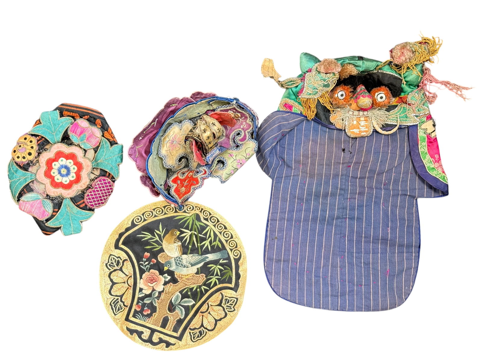 A Group of Chinese Embroidered Textiles, Hats: A Group of Chinese Embroidered Textiles, HatsH: 14 inches W: 11 1/2 inches