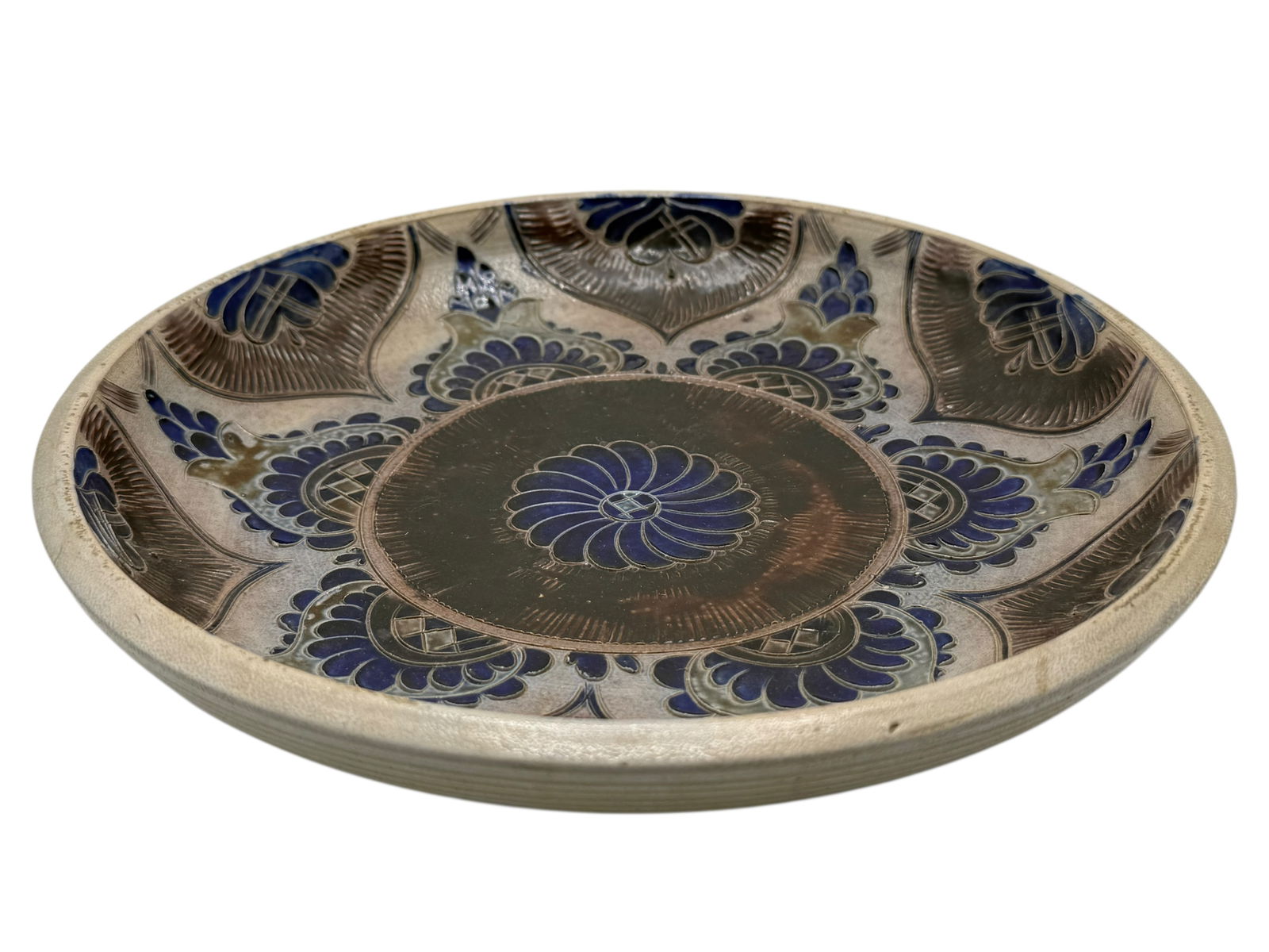 A Middle Eastern Metal Dish with Blue Decoration - 2