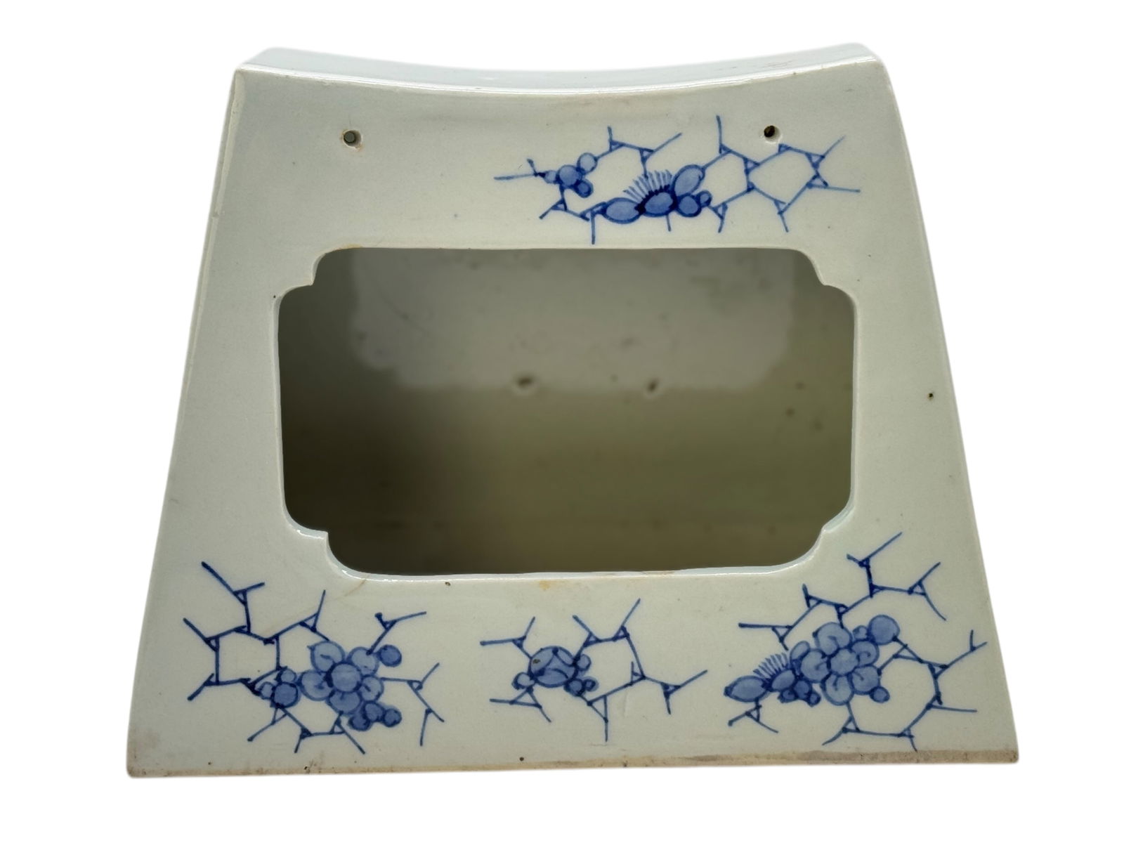 A Chinese Blue And White Porcelain Pillow: A Chinese Blue And White Porcelain PillowH ; 6 in ( 15.24 cm ) W : 7 1/4 in ( 18/.42 cm )