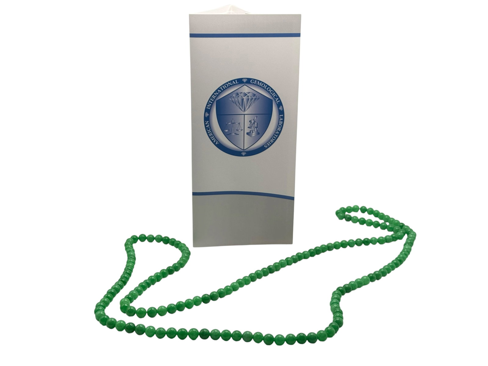 AIGL Report Jadeite Bead Necklace: Quantity: 160 Beads Average Diameter: 8.5 mm Weight: 131.6 grams
