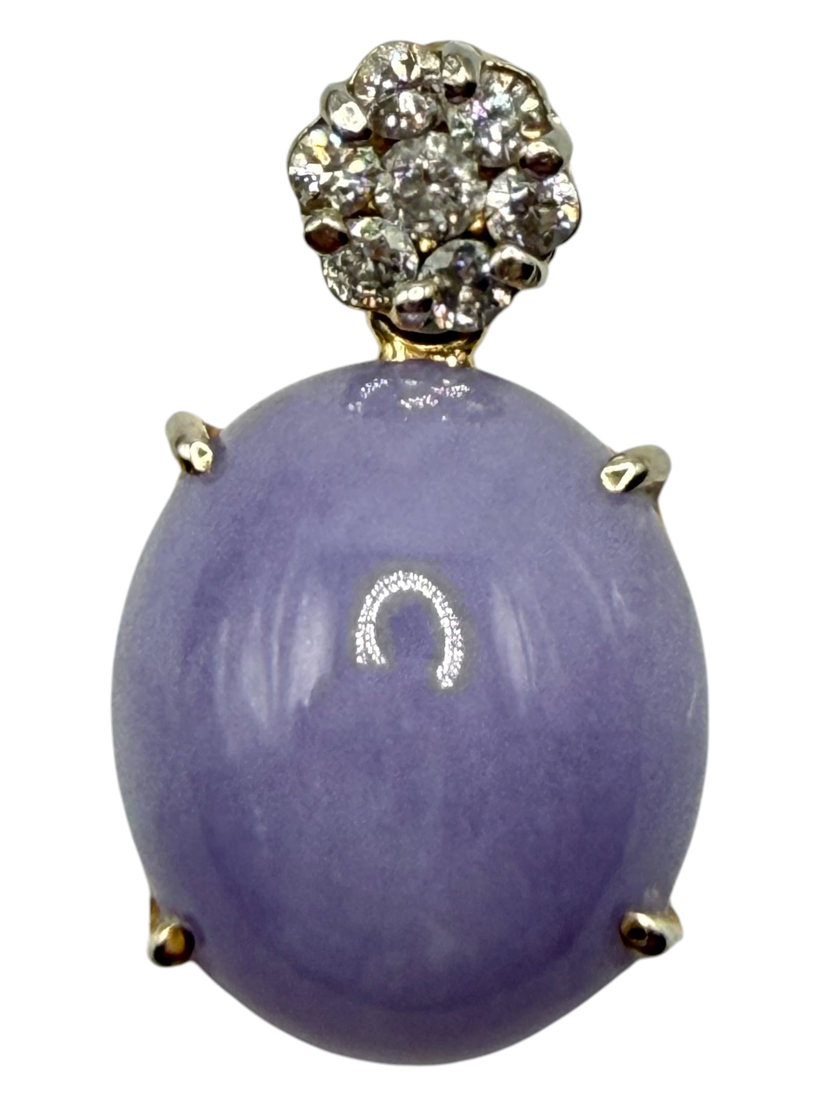 AIGL Report 14K Lavender Jadeite & Diamond Pendant: Measurements: 15.2 x 13.3 x 8.5 mm Weight: 13.91 grams