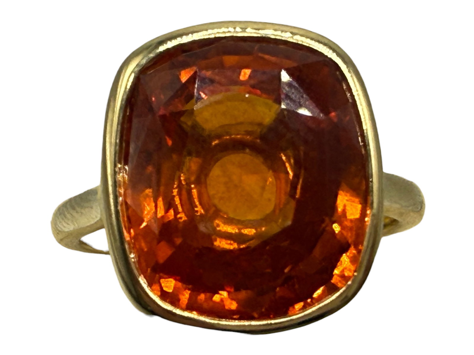 9.20 carat cushion orange sapphire (heated) in cus: 9.20 carat cushion orange sapphire (heated) in custom 18k Bezel Ring mounting