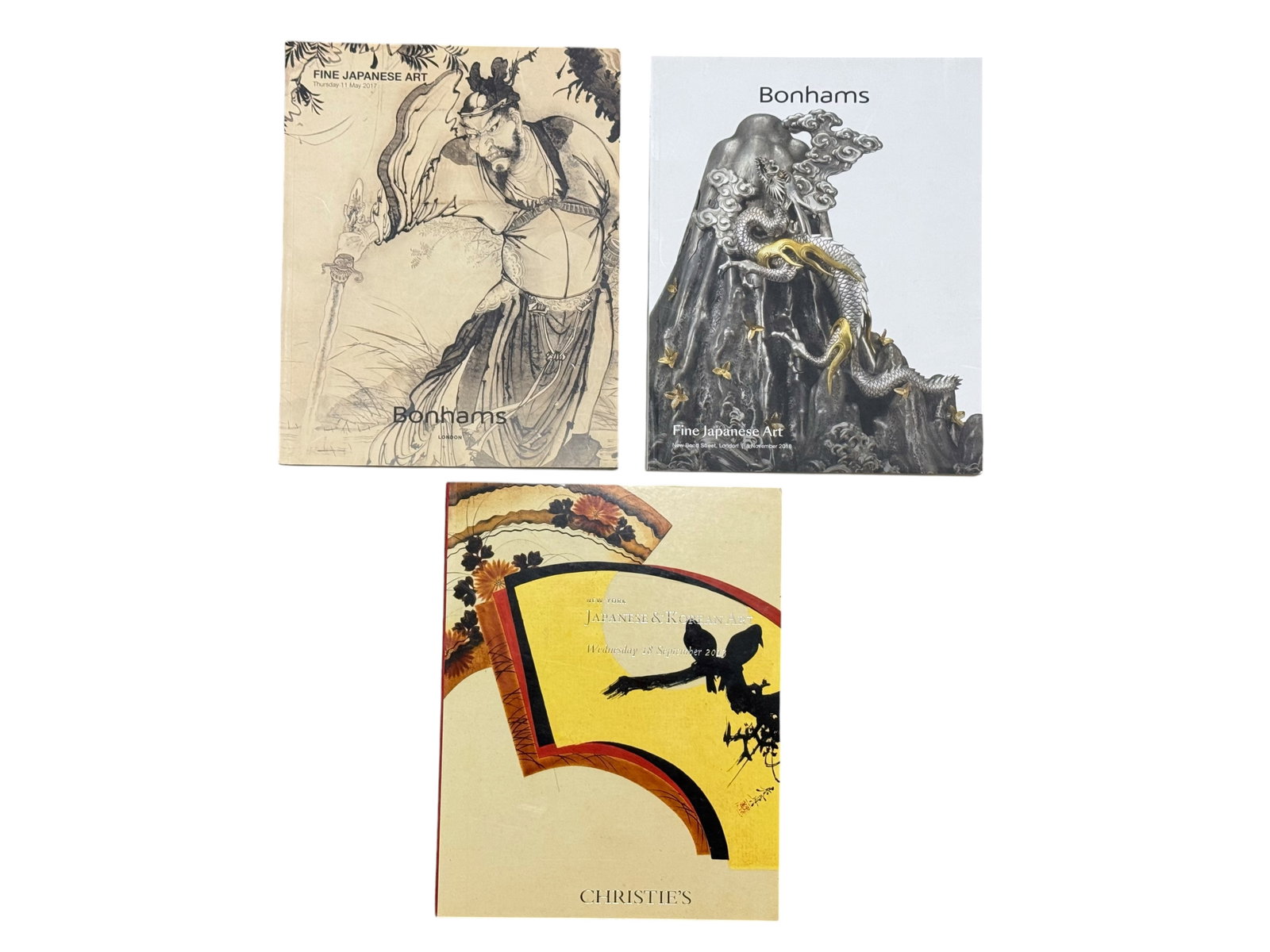Group of Three Japanese Art Auction Catalogues.: Comprising: (1) Bonhams, 2017. Fine Japanese Art. (2) Bonhams, 2018. Fine Japanese Art. (3) Christie's, 2018. Japanese & Korean Art.