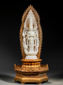 Qing Dynasty Qianlong year bronze gilt and Tian jade four wall Avalokitesvara