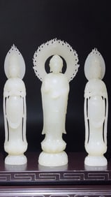 Hotan white jade three holy Buddha