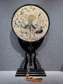 Qing Dynasty double-sided Cantonese embroidered ball Fan "Pingkai Fugui"