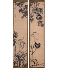 Eight mountain people deer crane with spring screen