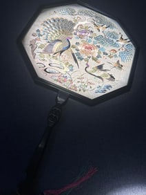 Late Qing Dynasty and Republic of China double-sided Canton embroidery group fan screen open wealth