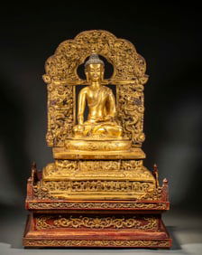 Daming Yongle year bronze gilt backlight high platform Shakyamuni