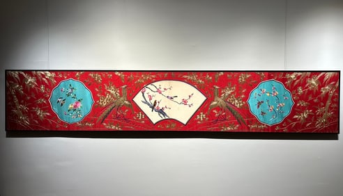 Late Qing Dynasty and Republic of China plate gold embroider happy brow banner