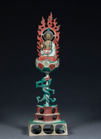 Bronze and color pan dragon high platform backlit Liao Buddha sitting statue