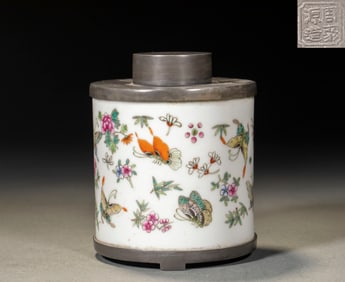 Zhou Juyuan tin pot flower butterfly pattern tea can