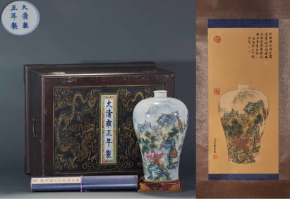 Qing Yongzheng powder enamel vase with landscape and plum