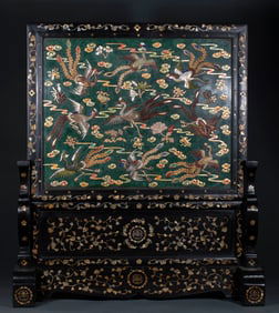 Qing Dynasty rosewood inlaid with mother-and-pearl nine phoenix Chengxiang screen