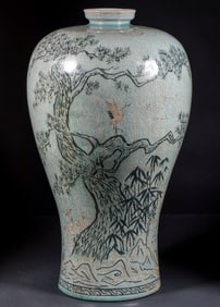 Koryo celadon pine crane flying plum vase