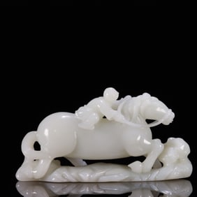 Hetian jade boy rides a horse