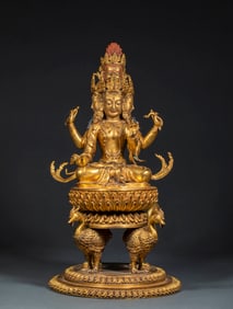 Ming Yongle bronze gilt four arms Guanyin