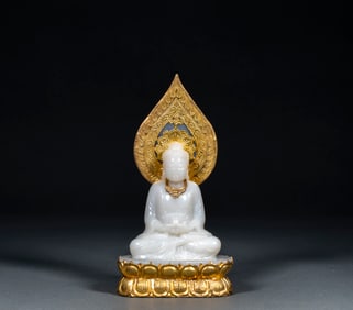 Bronze gilt statue of Shakyamuni in Hetian jade