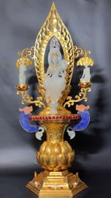 Gilt inlay Hetian white jade free Guanyin