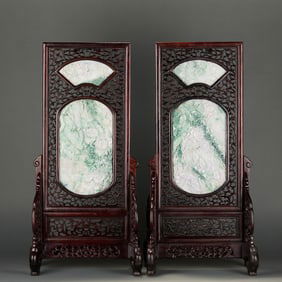 Mahogany inlaid jade spring, summer, autumn and winter inserts a group