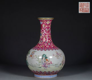 Qing Dynasty Qianlong year pastel character story vase
