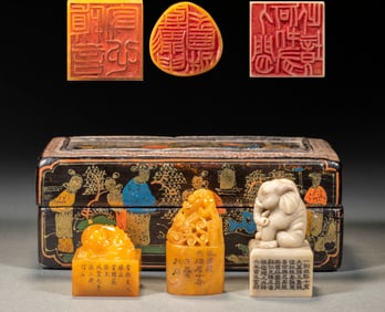 Tianhuang Shoushan stone beast button seal a set